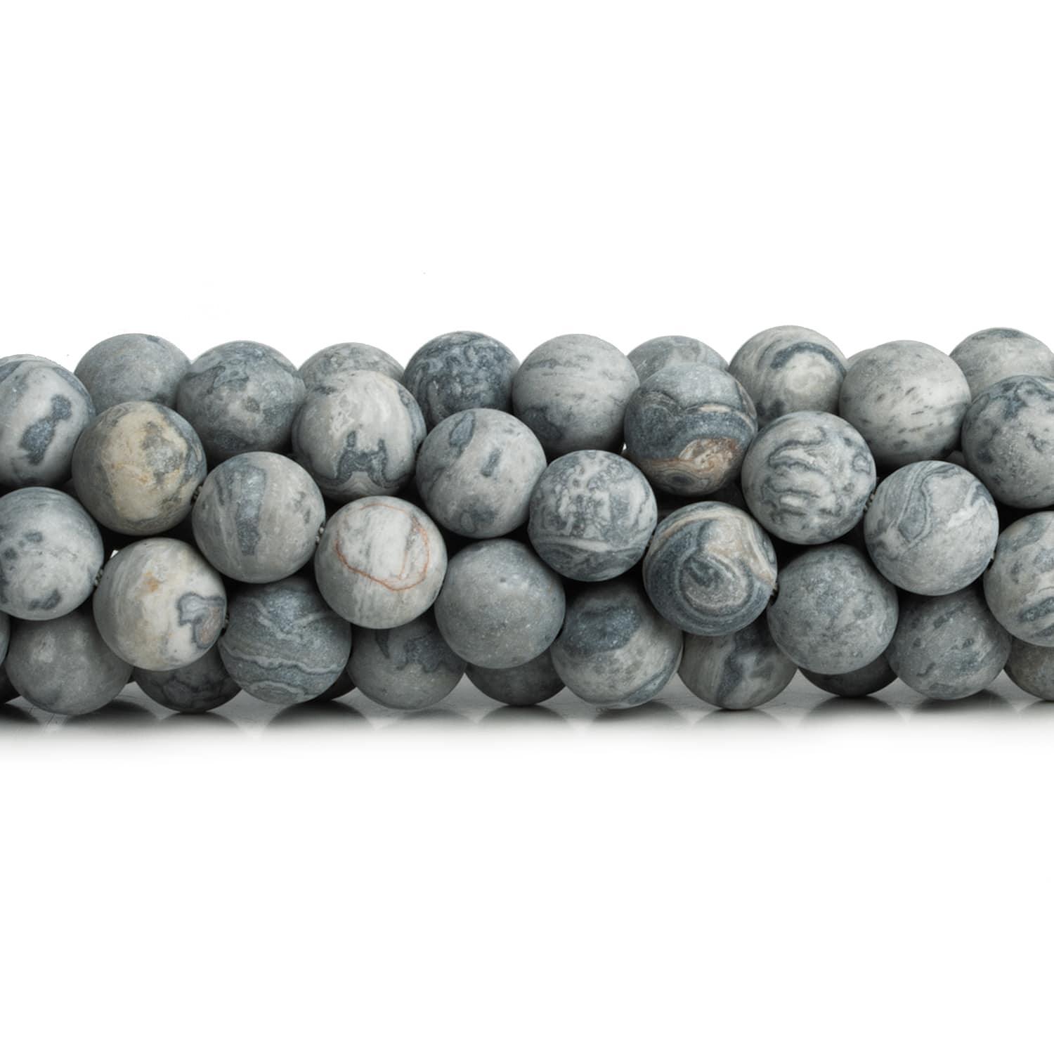 8mm Matte Silver Leaf Jasper Plain Round Beads 15 inch 48 pieces