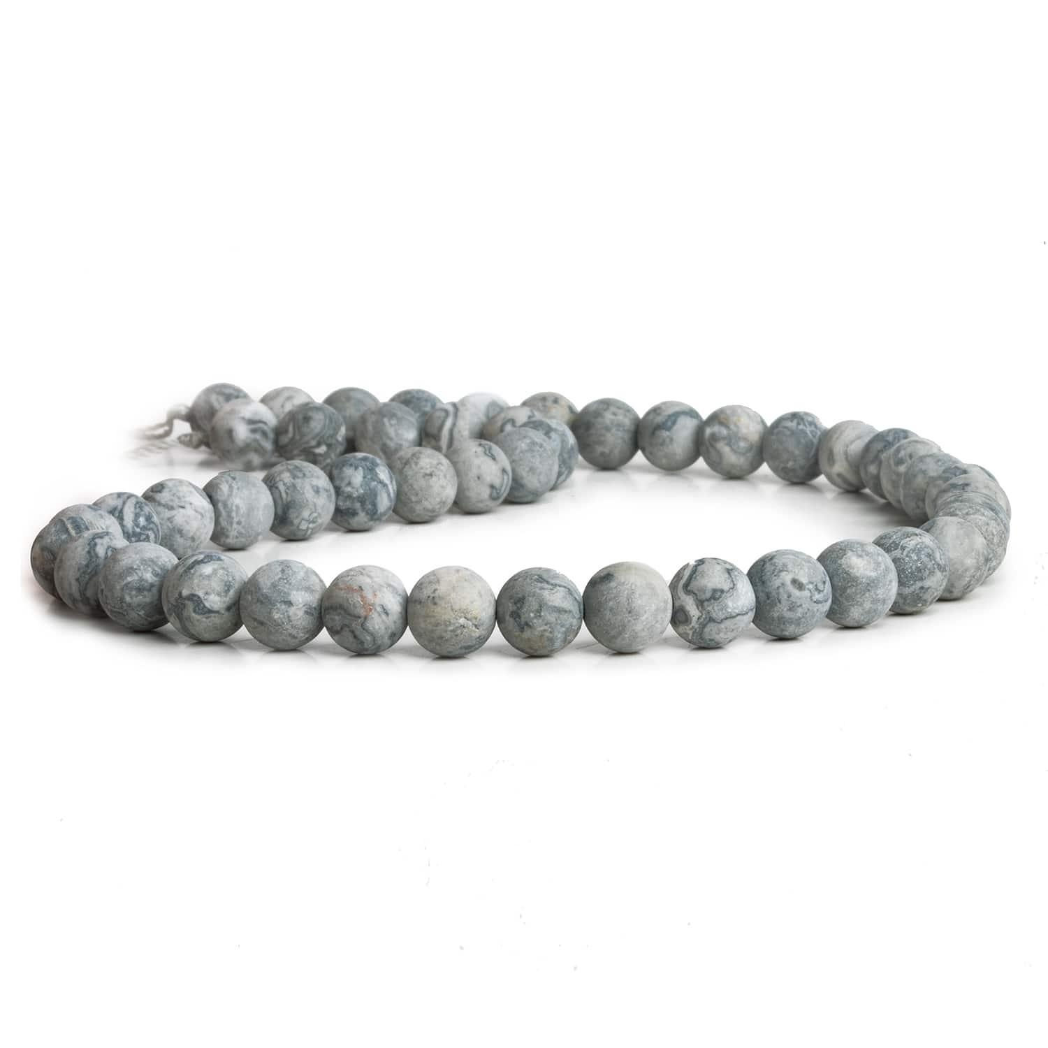 8mm Matte Silver Leaf Jasper Plain Round Beads 15 inch 48 pieces - The Bead Traders
