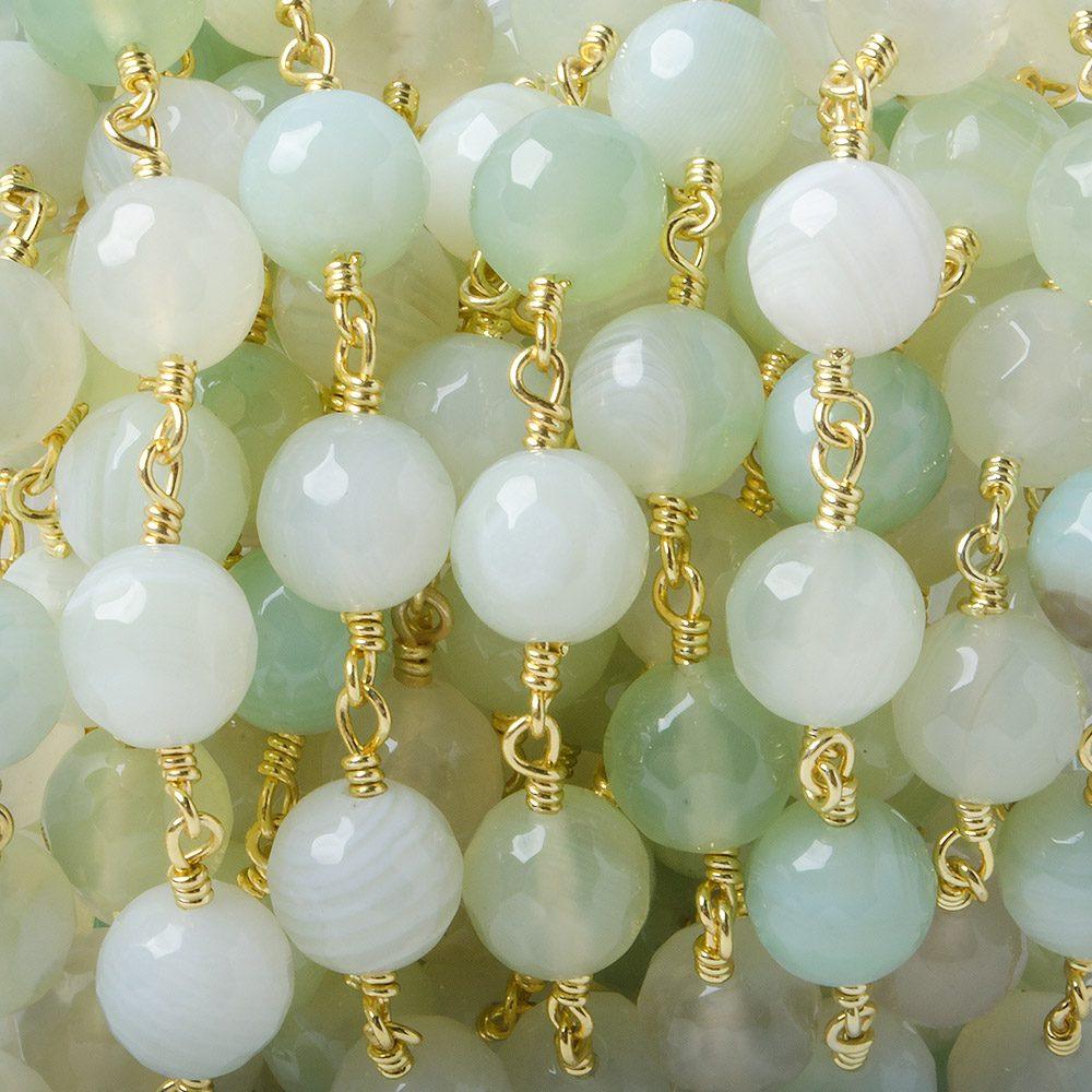 8mm Mint Green banded Agate faceted round Gold plated Chain by the foot 21 pieces - The Bead Traders