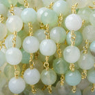 8mm Mint Green banded Agate faceted round Gold plated Chain by the foot 21 pieces - The Bead Traders