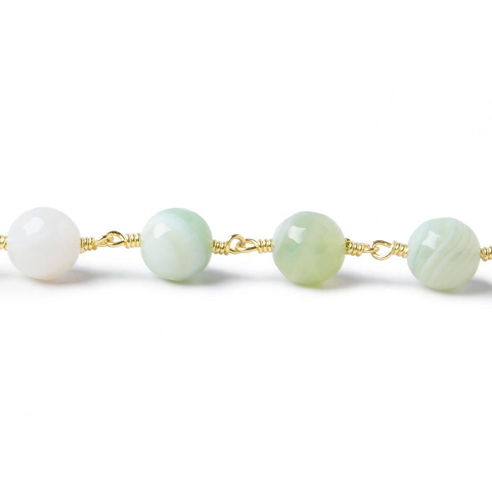 8mm Mint Green banded Agate faceted round Gold plated Chain by the foot 21 pieces - The Bead Traders