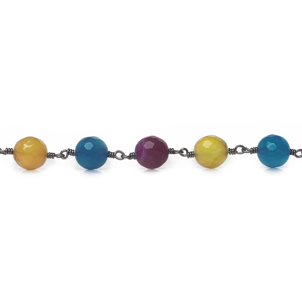 8mm Multi Color Agate faceted round Black Gold Chain by the foot 21 beads - The Bead Traders