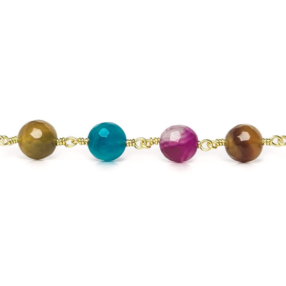8mm Multi Color Agate faceted round Gold Chain by the foot 21 beads - The Bead Traders