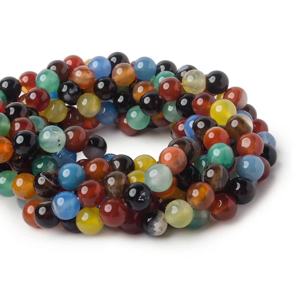 8mm Multi Color Agate plain round beads 15 inch 50 pieces - The Bead Traders