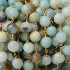8mm Multi Color Amazonite plain round Gold plated Chain by the foot 20 pieces - The Bead Traders