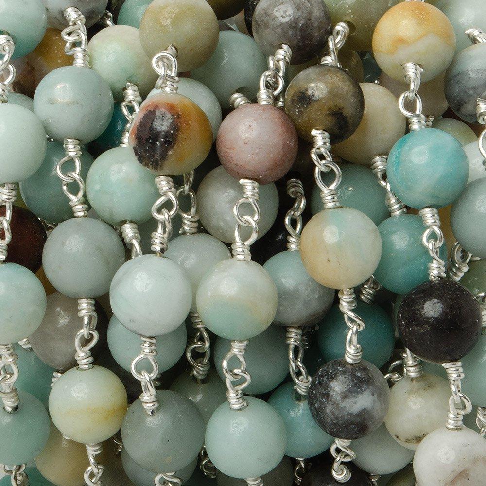 8mm Multi Color Amazonite plain round Silver plated Chain by the foot 20 pieces - The Bead Traders