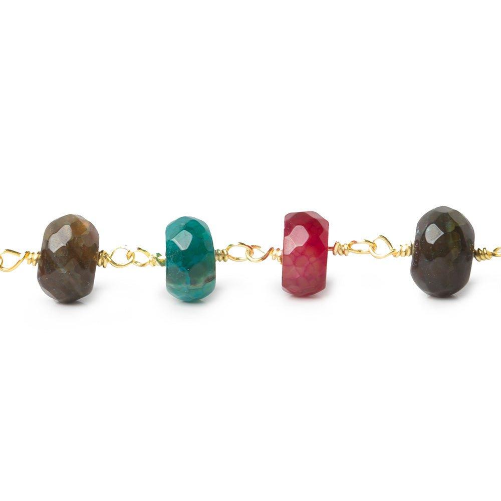 8mm Multi Color Crackled Agate faceted rondelle Gold plated Chain by the foot 25 beads - The Bead Traders