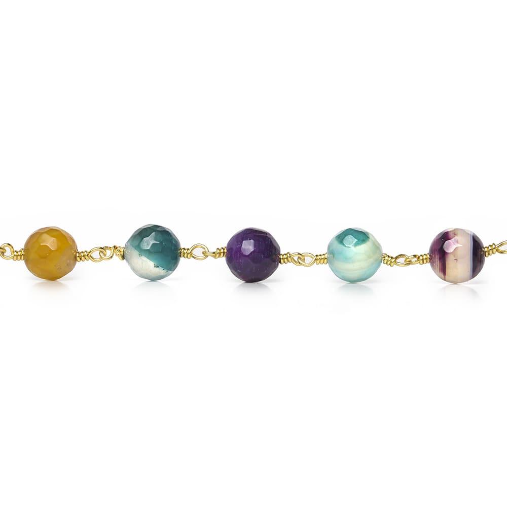 8mm Multi Color Festive Agate faceted round Gold Chain by the foot 21 beads - The Bead Traders