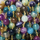 8mm Multi Color Festive Agate faceted round Gold Chain by the foot 21 beads - The Bead Traders