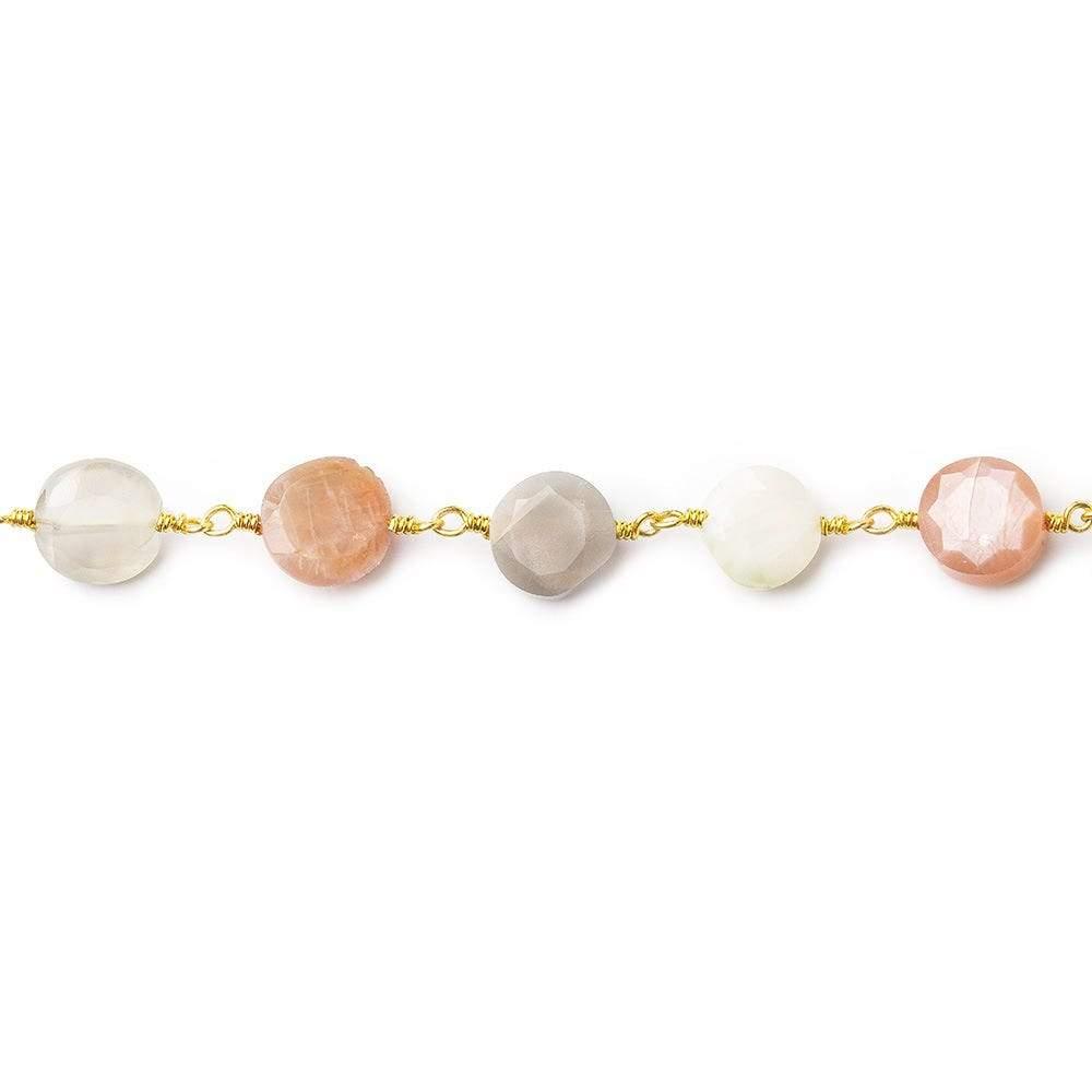 8mm Multi Color Moonstone faceted coin Gold Chain 22 pieces - The Bead Traders