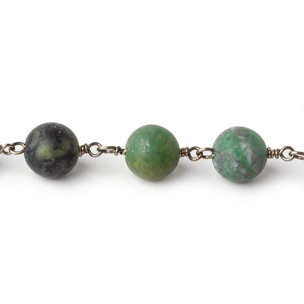 8mm Multi Gemstone plain round Black Gold plated Chain by the foot 22 pieces - The Bead Traders