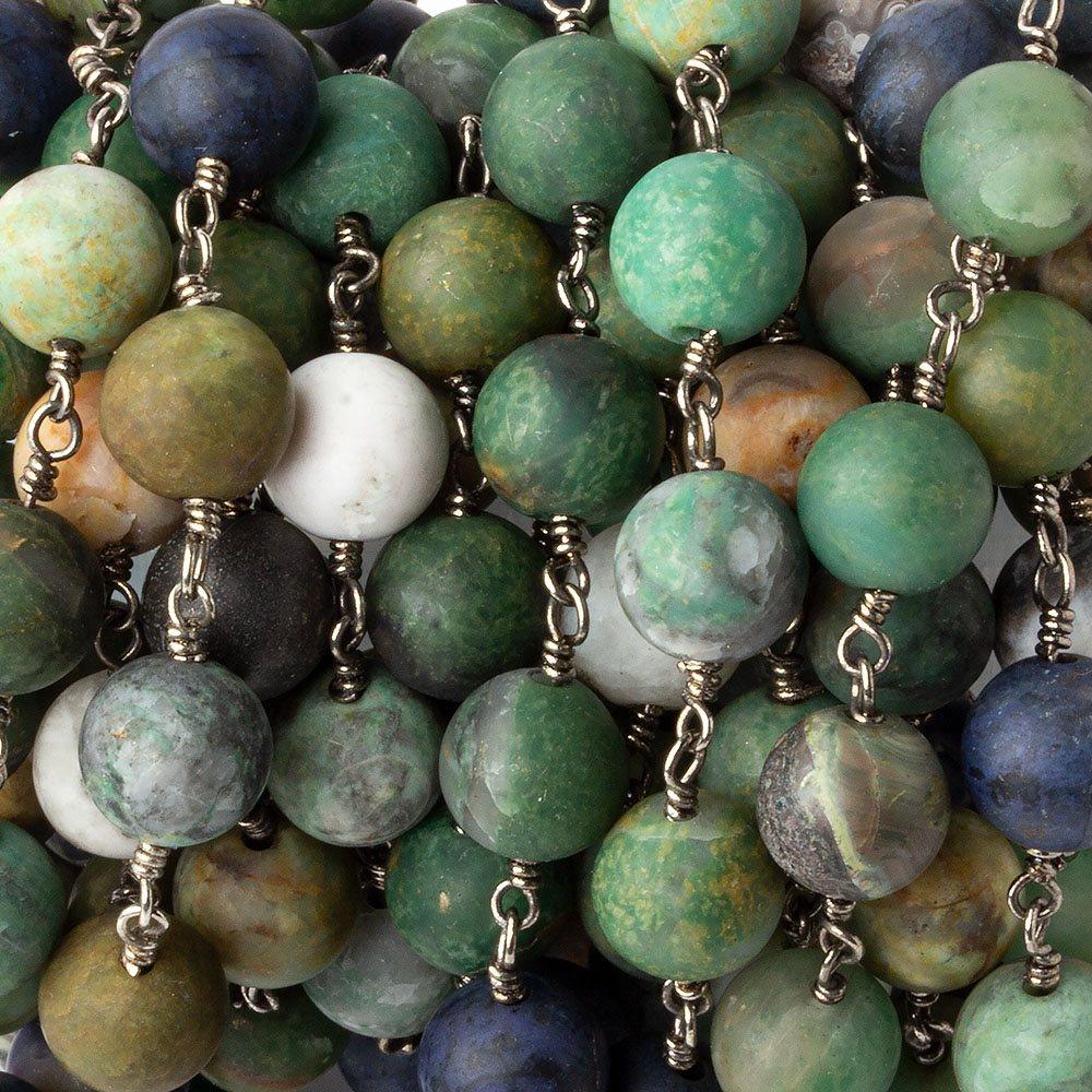 8mm Multi Gemstone plain round Black Gold plated Chain by the foot 22 pieces - The Bead Traders