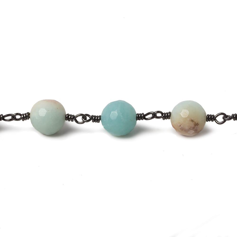8mm MultiColor Amazonite faceted round Black Gold chain by the foot 23 pcs - The Bead Traders