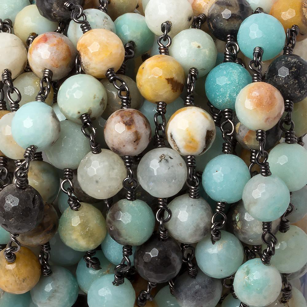 8mm MultiColor Amazonite faceted round Black Gold chain by the foot 23 pcs - The Bead Traders