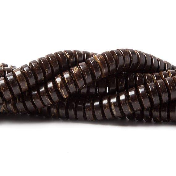 8mm Natural Brown Coconut Shell plain Heishi Beads 12 inches 110 pieces - The Bead Traders