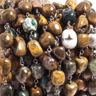 8mm Ocean Jasper plain nugget Black Gold Plated Chain by the foot 23 beads - The Bead Traders