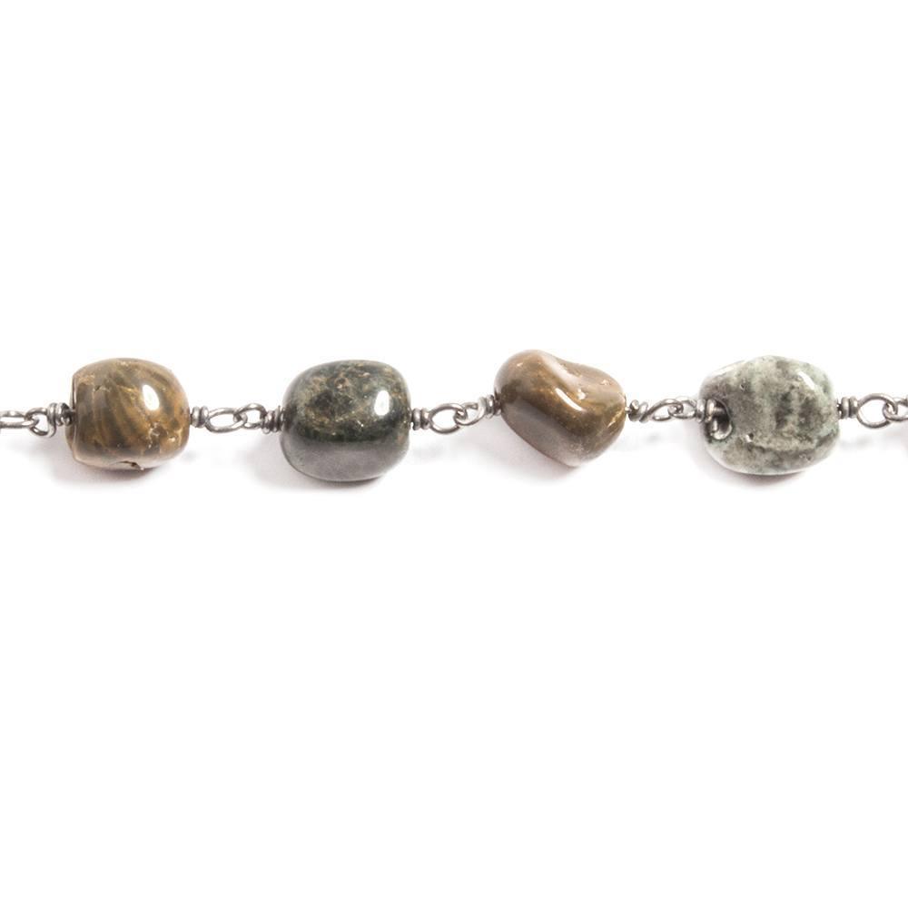8mm Ocean Jasper plain nugget Black Gold Plated Chain by the foot 23 beads - The Bead Traders