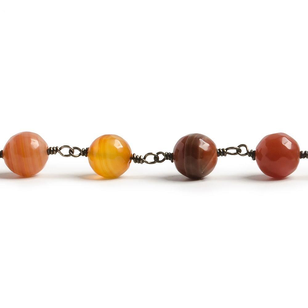 8mm Orange banded Agate faceted round Black Gold Chain by the foot with 21 pieces - The Bead Traders