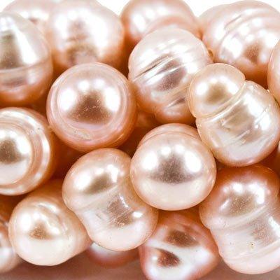 8mm Papaya Side Drilled Ringed Potato Pearls, 15 inch - The Bead Traders