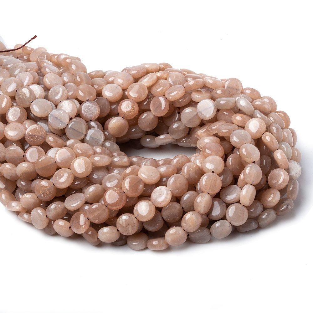 8mm Peachy Brown Moonstone Plain Coins 16 inch 50 beads AA - The Bead Traders