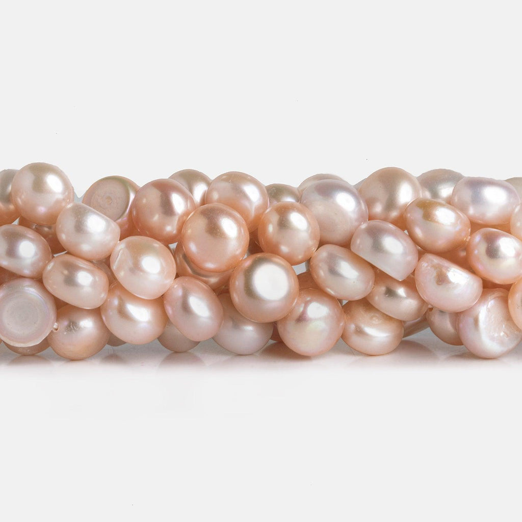 8mm Peachy Pink Button Pearls 15 inch 50 pieces - The Bead Traders