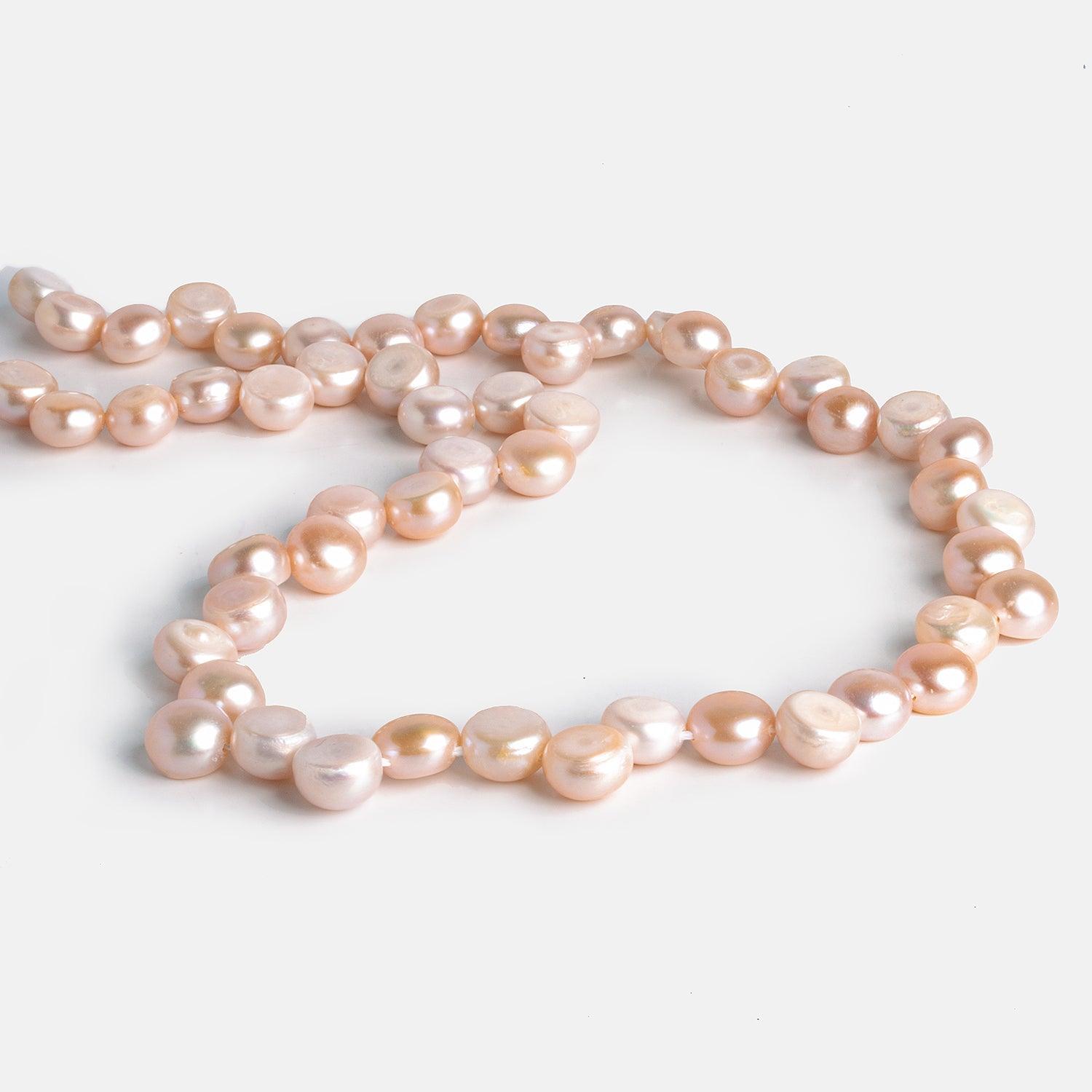 8mm Peachy Pink Button Pearls 15 inch 50 pieces - The Bead Traders