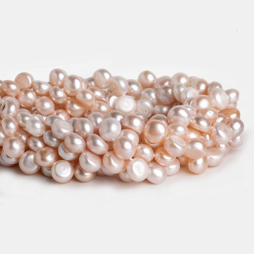 8mm Peachy Pink Button Pearls 15 inch 50 pieces - The Bead Traders