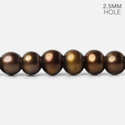 8mm Pecan Brown Large Hole Off Round Freshwater Pearl 15 inch 64 pieces - The Bead Traders