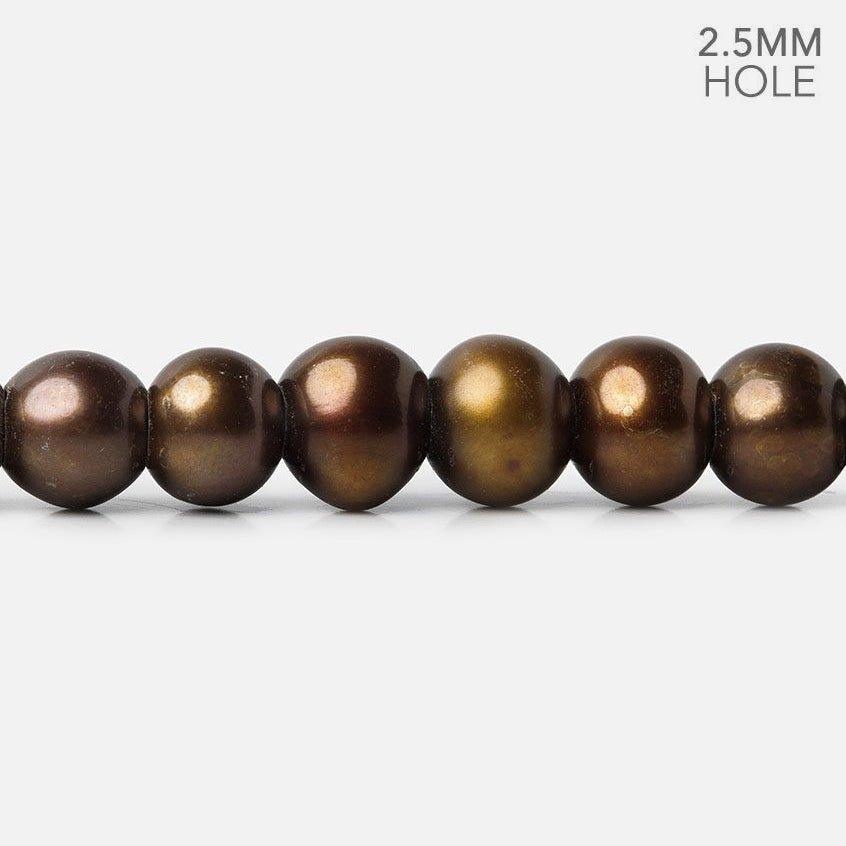8mm Pecan Brown Large Hole Off Round Freshwater Pearl 15 inch 64 pieces - The Bead Traders
