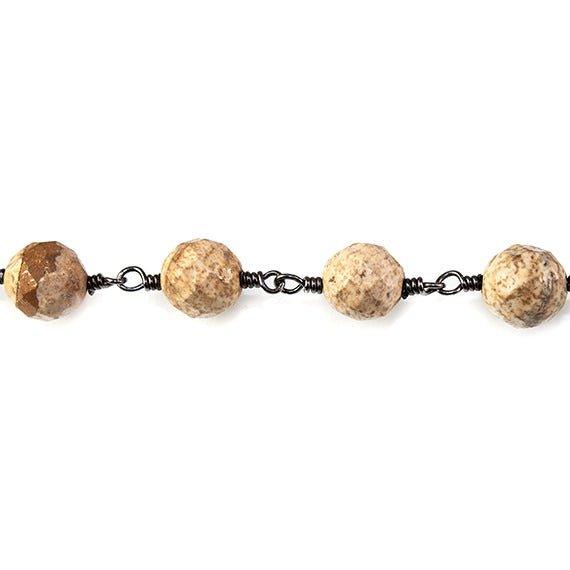 8mm Picture Jasper faceted round Black Gold plated Chain by the foot 21 beads - The Bead Traders