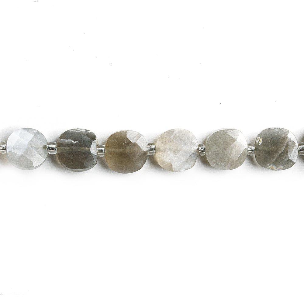 8mm Platinum Grey Moonstone faceted pillow beads 14 inch 38 pieces - The Bead Traders