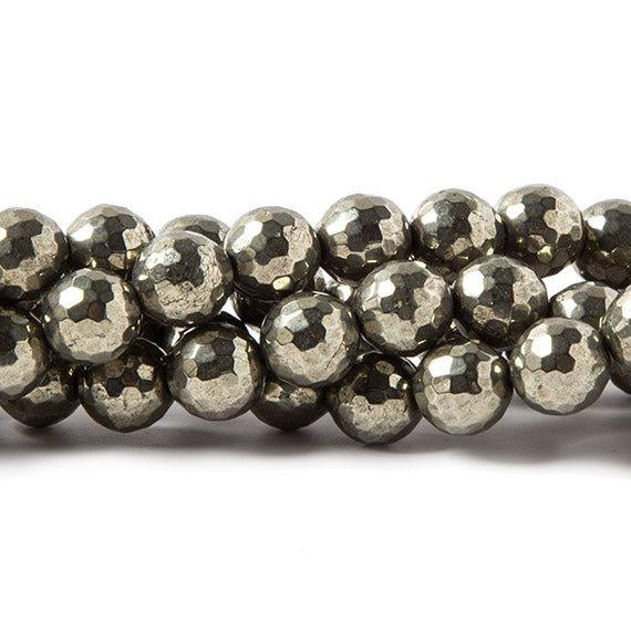 8mm Pyrite faceted round beads 15.5 inch 48 pieces - The Bead Traders