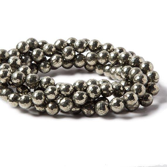 8mm Pyrite faceted round beads 15.5 inch 48 pieces - The Bead Traders