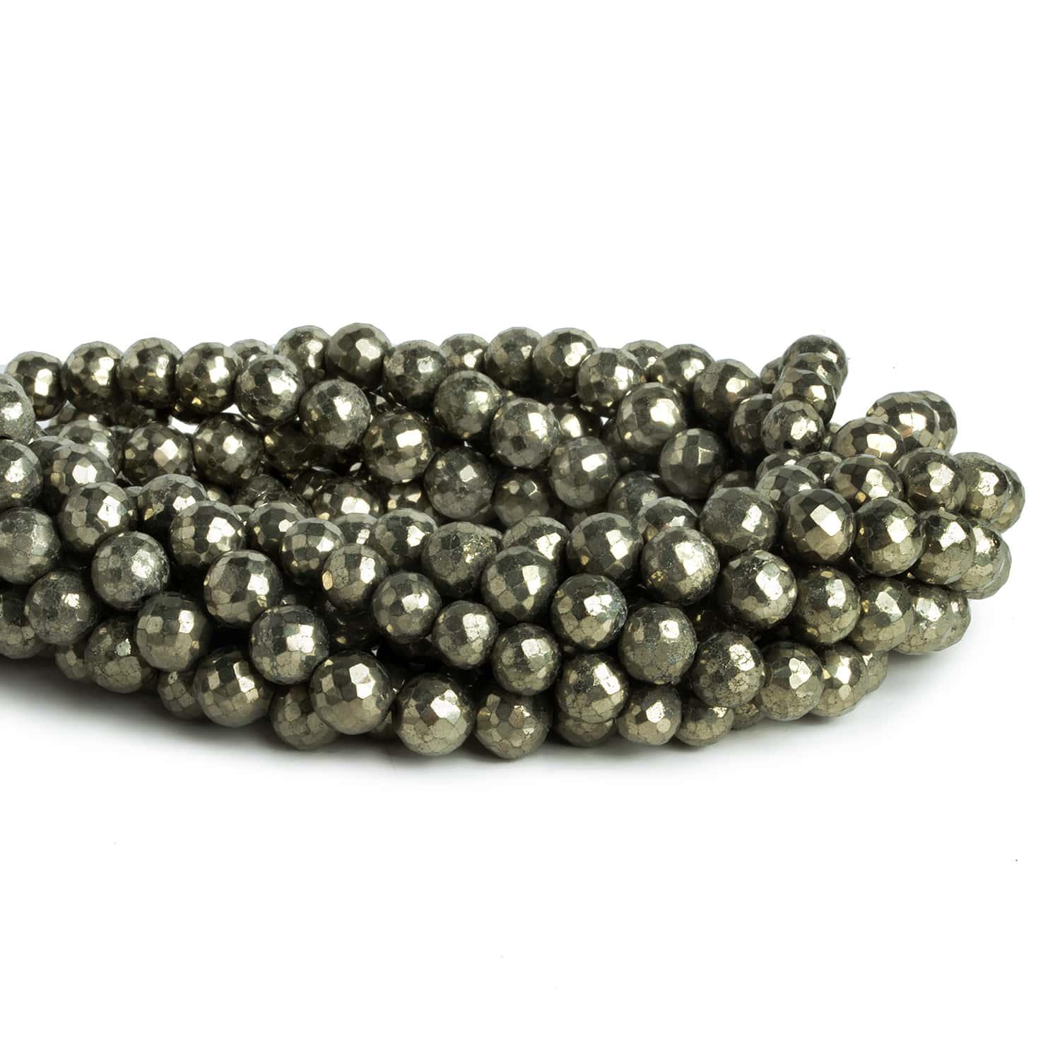 8mm Pyrite Faceted Rounds 14 inch 50 beads - The Bead Traders