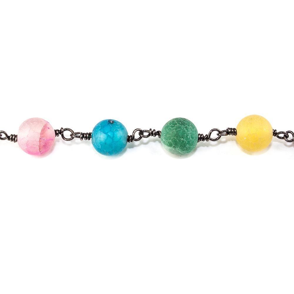 8mm Rainbow Agate plain round Black Gold Chain sold by the foot - The Bead Traders