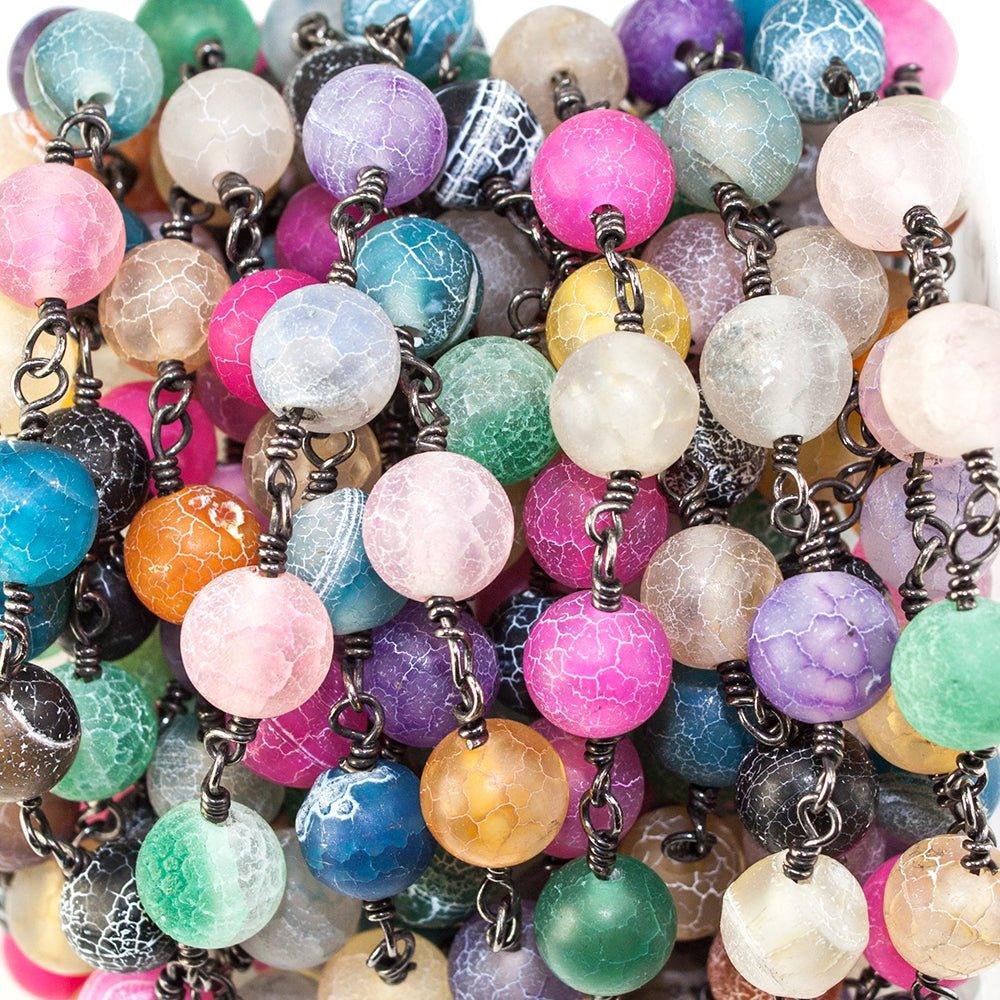 8mm Rainbow Agate plain round Black Gold Chain sold by the foot - The Bead Traders