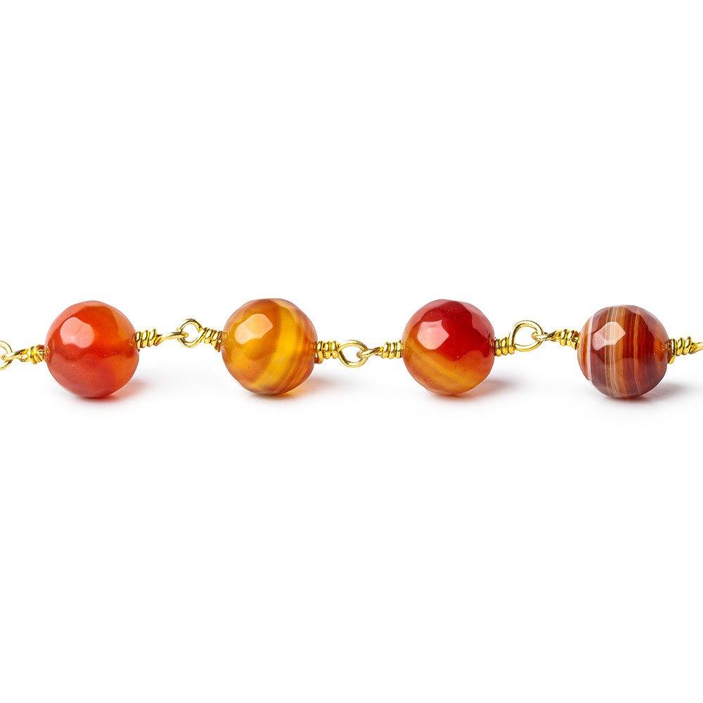 8mm Red Orange banded Agate faceted round Black Gold plated Chain by the foot 20 pieces - The Bead Traders