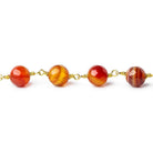 8mm Red Orange banded Agate faceted round Black Gold plated Chain by the foot 20 pieces - The Bead Traders