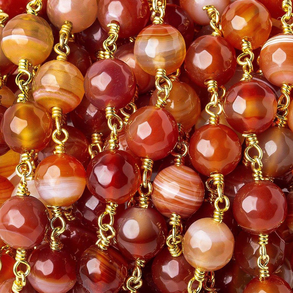 8mm Red Orange banded Agate faceted round Black Gold plated Chain by the foot 20 pieces - The Bead Traders