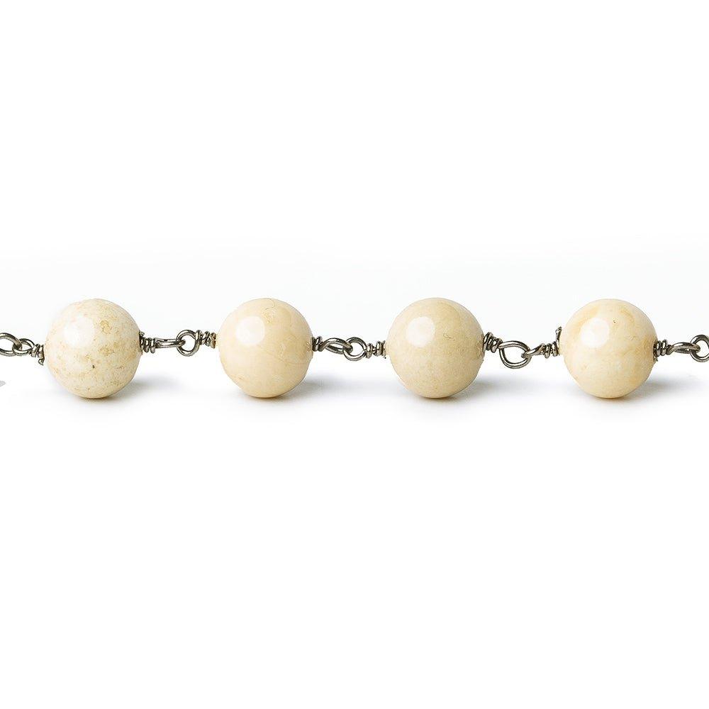 8mm River Stone Jasper plain round Black Gold plated Chain by the foot with 22 pieces - The Bead Traders