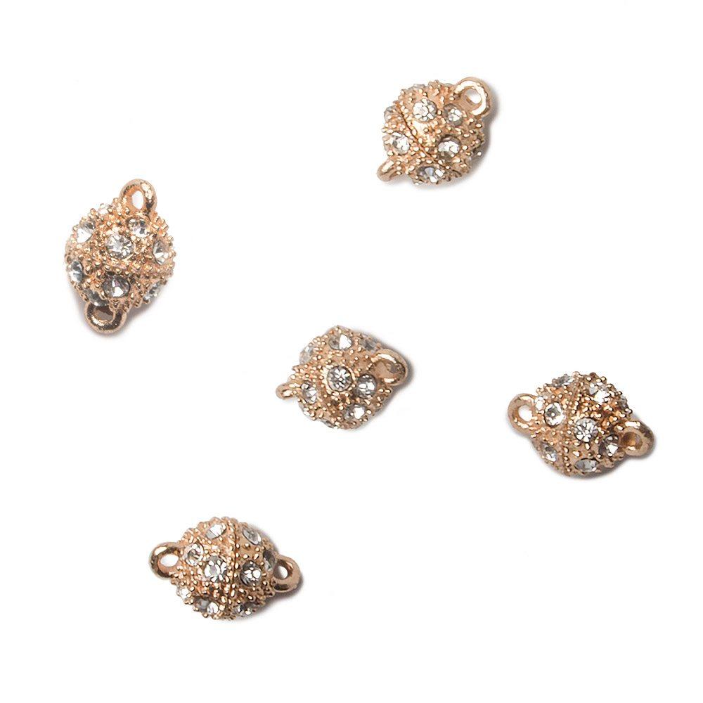 8mm Rose Gold plated Magnetic Clasp Round with White Rhinestones Set of 5 - The Bead Traders