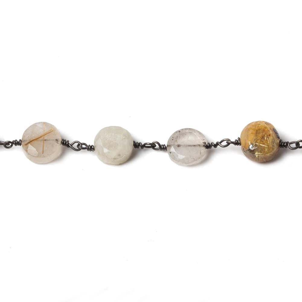 8mm Rutilated Quartz faceted coin Black Gold plated Chain by the foot 22 pieces - The Bead Traders