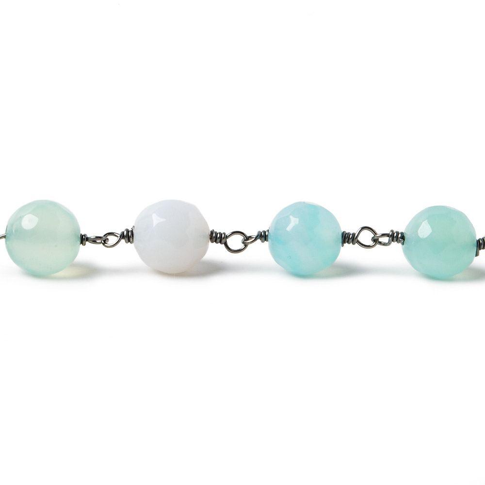 8mm Sea Blue & Green Agate faceted round Black Gold plated Chain by the foot 26 pieces - The Bead Traders