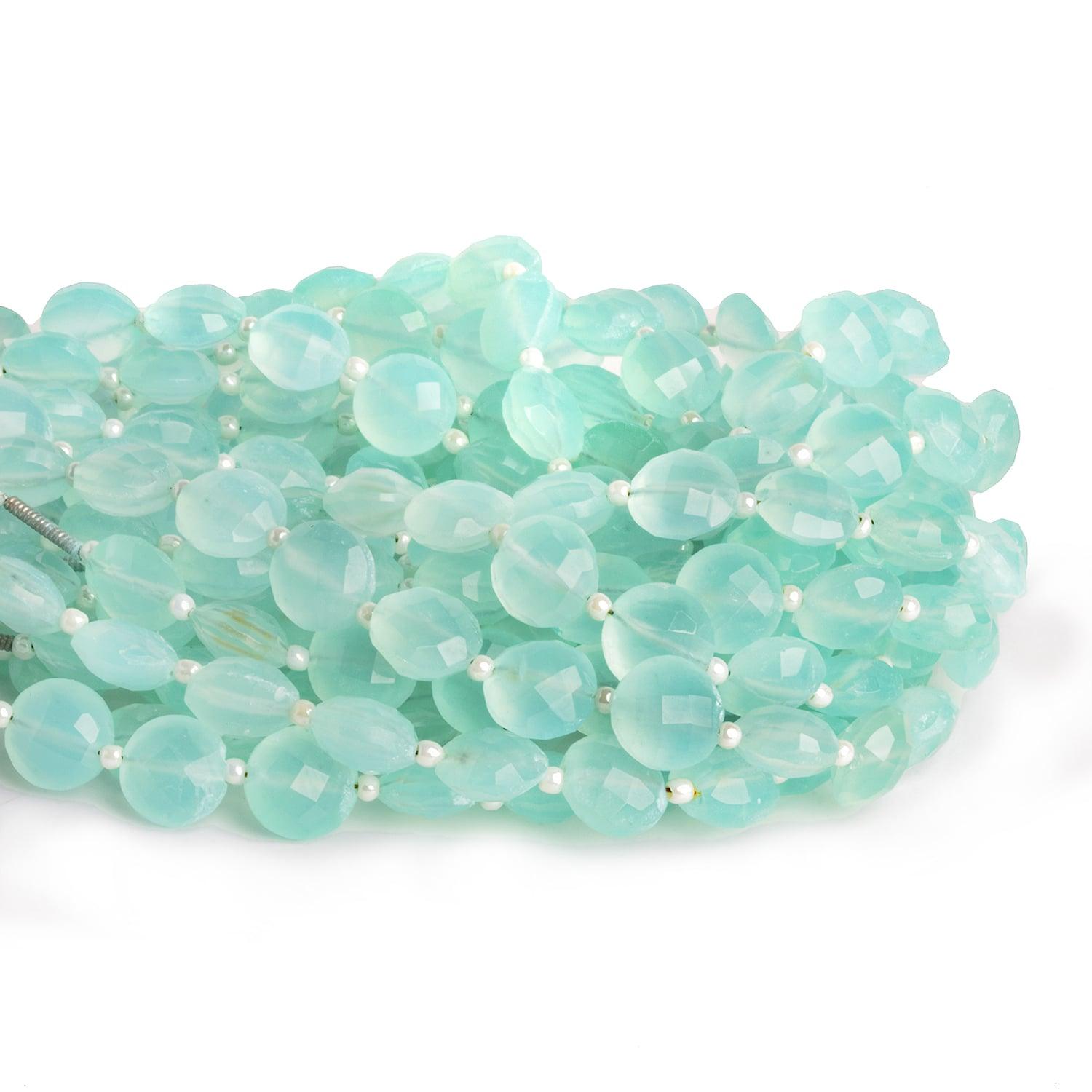 8mm Seablue Chalcedony Faceted Coins 8 inch 21 beads - The Bead Traders