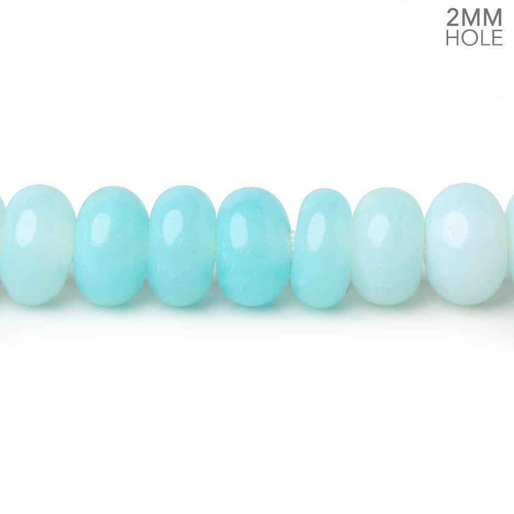 8mm Seafoam Blue Opal 2mm Large Hole Plain Rondelles 8 inch 39 beads - The Bead Traders