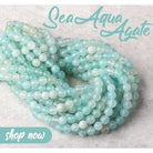 8mm Seaglass Aqua Agate faceted rounds 15 inch 47 beads - The Bead Traders