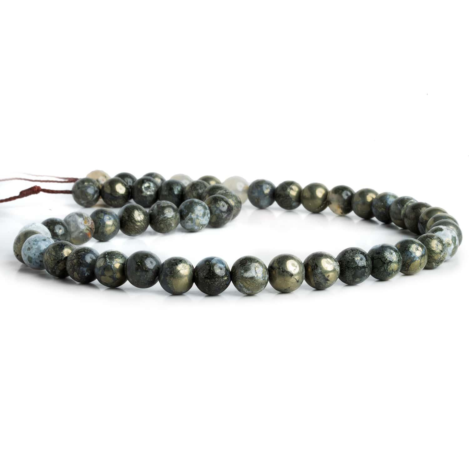 8mm Silver Agate with Pyrite Rounds 15 inch 45 beads - The Bead Traders
