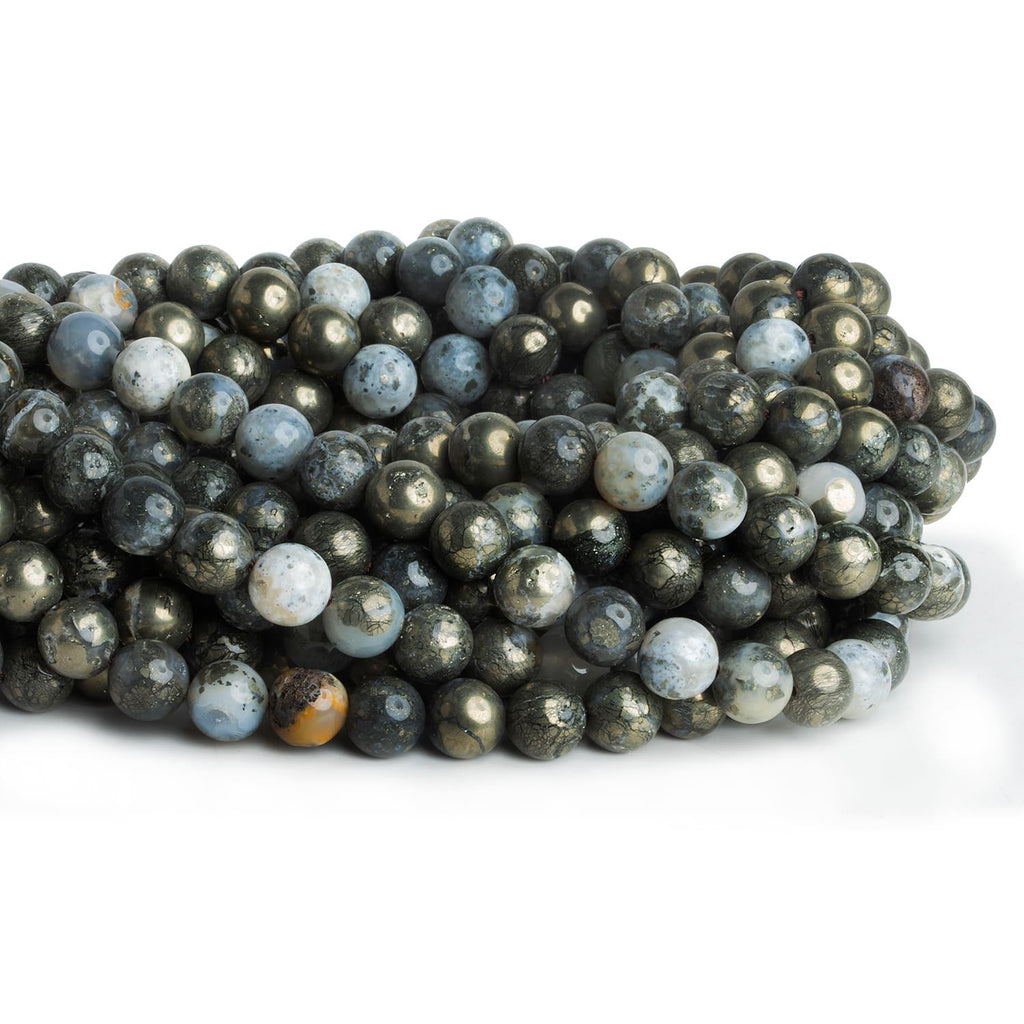 8mm Silver Agate with Pyrite Rounds 15 inch 45 beads - The Bead Traders