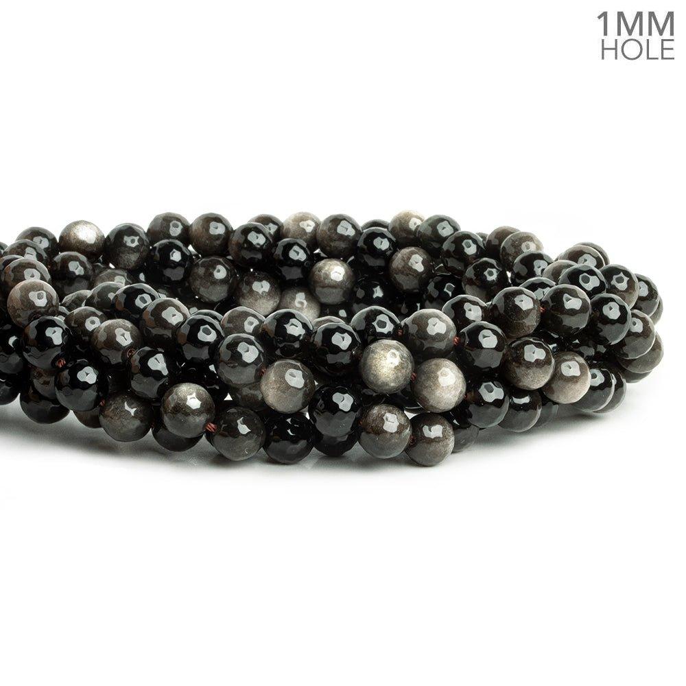 8mm Silver Obsidian Faceted Round Beads 15 inch 45 pieces - The Bead Traders