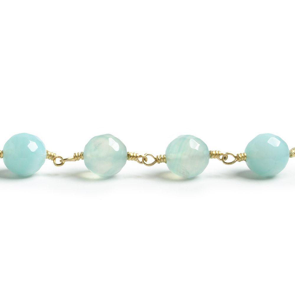 8mm Sky Blue banded Agate faceted round Gold Chain by the foot with 21 pieces - The Bead Traders